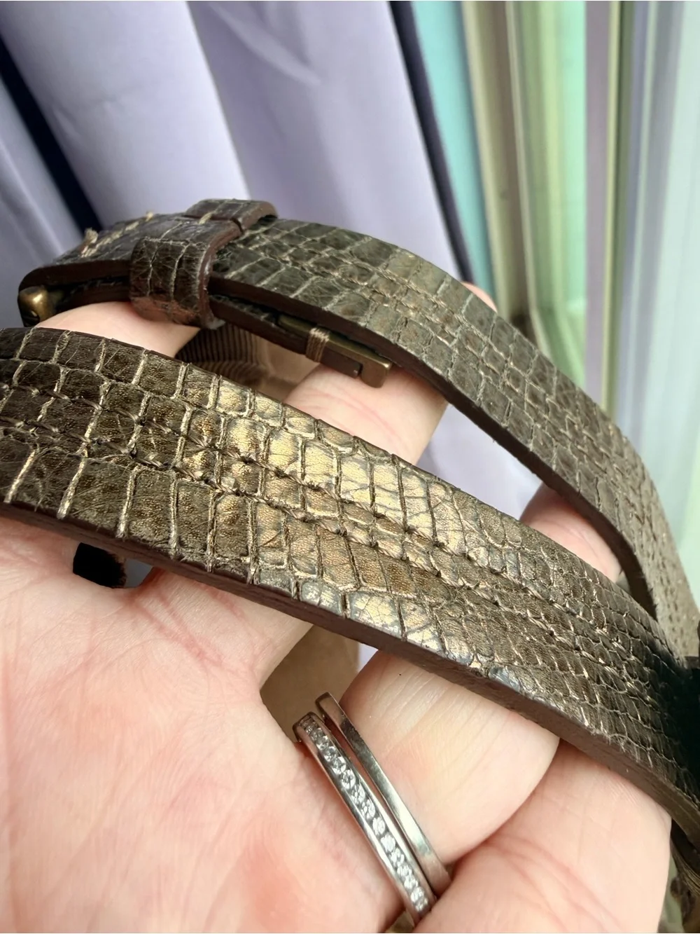 LANVIN Happy Flap Lizard-Embossed Metallic Bag with Chain Straps - 9”x12”x2”